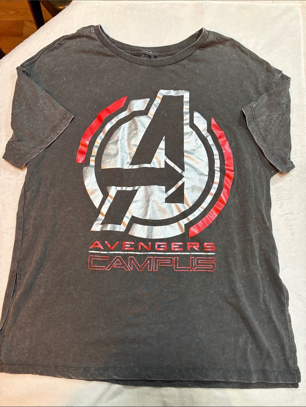 Marvel Avengers Campus XL Acid Wash Oversized Graphic Tee Side Slits